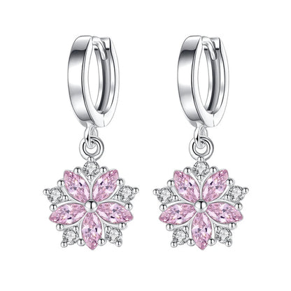 Genuine 925 Sterling Silver Crystal Zircon New Flower Jewelry Drop Earrings For Women XY0056