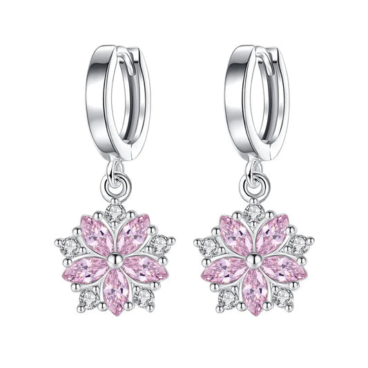 Genuine 925 Sterling Silver Crystal Zircon New Flower Jewelry Drop Earrings For Women XY0056