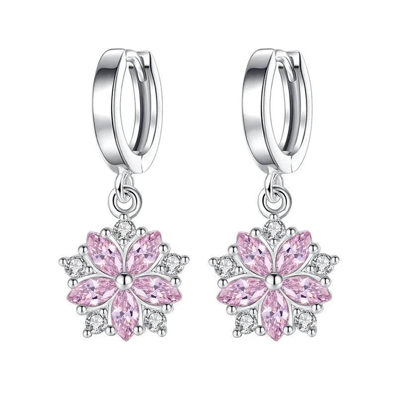 Genuine 925 Sterling Silver Crystal Zircon New Flower Jewelry Drop Earrings For Women XY0056 - Imbasat