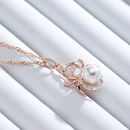 Kinel Hot Punk Spider Pearl Pendant Necklace for Women Fashion 585 Rose Gold Silver Color Mix Party Pendant Daily Fine Jewelry