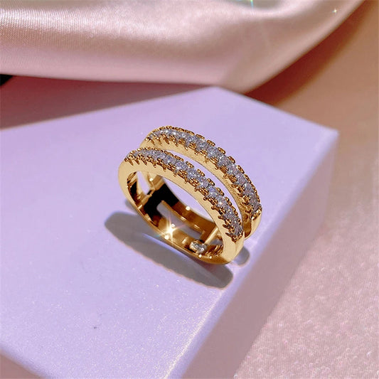 Yellow Gold Plated Rings Real 925 Silver D Color VVS1 Moissanite Ring Double Row Engagement Wedding Bands For Women Jewelry Gift