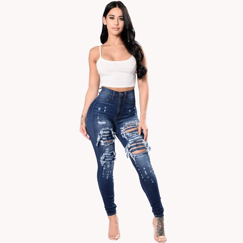 High Waist Ripped Jeans for Women Skinny Black White