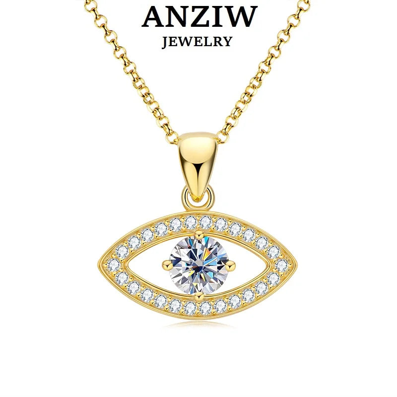 Anziw 6.5mm Moissanite Pendant Necklace 925 Sterling Silver