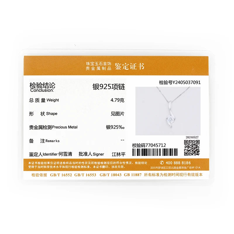 Anziw Real 1.0Carat Moissanite Twist Necklaces 925 Silver