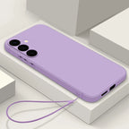 A white silicone phone case for Samsung Galaxy with a magnetic ring for Magsafe wireless charging, displayed from multiple angles.