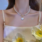 Vintage Zircon Flower Pearl Necklace