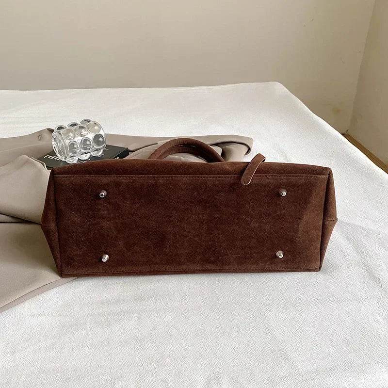 Buckle Decorative Design Solid Faux Suede Handbag Large Capacity Hasp Casual Tote 2024 Hot Sale Bags for Women Bolsas Femininas - Imbasat