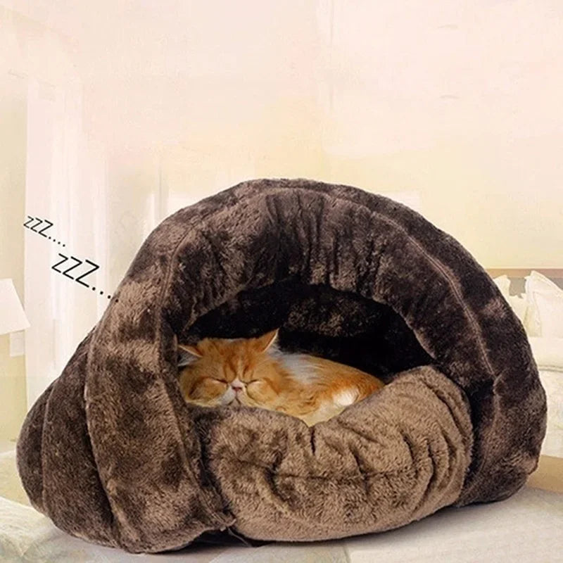 Winter Warm Triangle Cat Nest Thickened Fury Mongolian Bag Half Closed