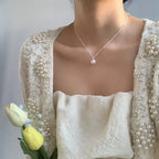 925 Silver Pearl Simple Elegant Thin Chain Pendant Necklace