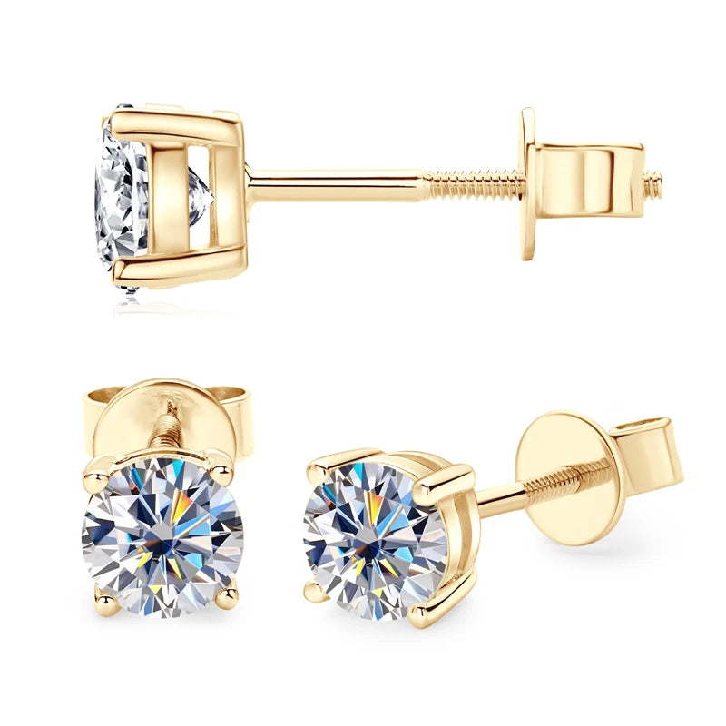 Solid 10K Gold Stud Earrings D Color Moissanite Piercing Earrings 2ct Certified