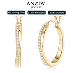 Anziw Classic Real Moissanite Hoop Earrings 925 Silver 18K Gold Plated Clip Earrings