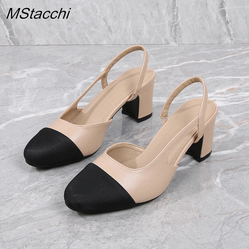 Patchwork Leather Slingbacks Women's Sandals Fashion Flat Heel Formal Ladies Shoes Sexy Party Sandals Dress Wedding Party Shoes