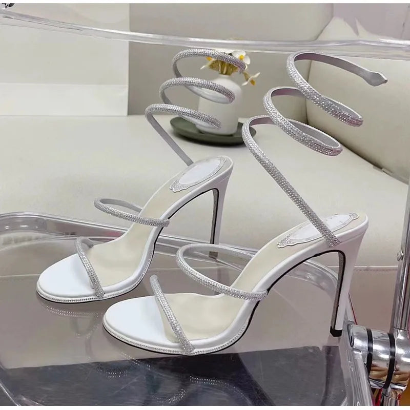 Snake Twine Rhinestones Thin High heels