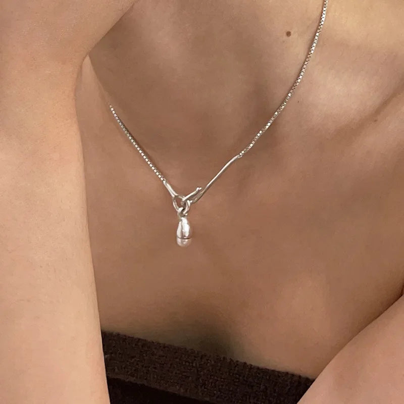 925 Silver Pearl Simple Elegant Thin Chain Pendant Necklace