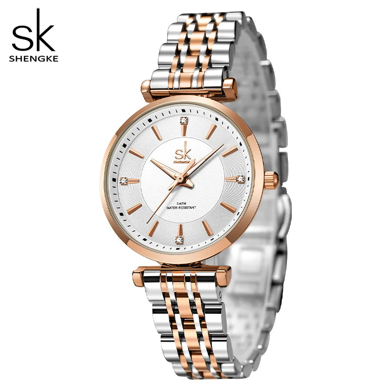 Relogio Feminino Shengke sk Fashion Women Watches Rose Golden Stainless Steel Woman's Quartz Wristwatches Ladies Colorful Clock