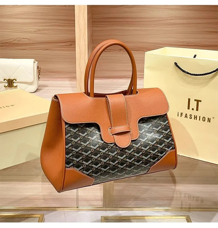 Luxury Brand Dogtooth Saigon High-end Sense Large Capacity Tote Handbag Commuting Vintage Flower Fashion Versatile Shoulder Bag