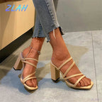Hot New Women Sandals Summer Luxury Brand Design Rivet High Heels Fashion Women's Thick Heel Sexy Open Toe Sandals Women Shoes - Imbasat