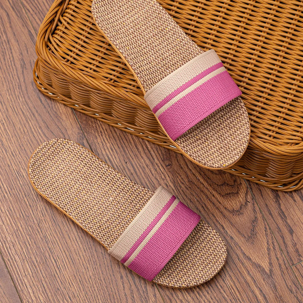 Flat Slippers Linen Lightweight Eva Non-Slip Slides