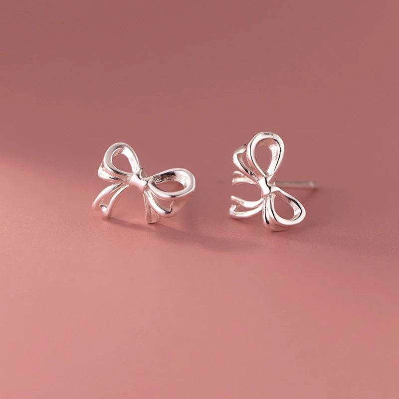 INZATT Real 925 Sterling Silver Hollow Bow Stud Earrings For Women Party Trendy Fine Jewelry Minimalist Accessories - Imbasat