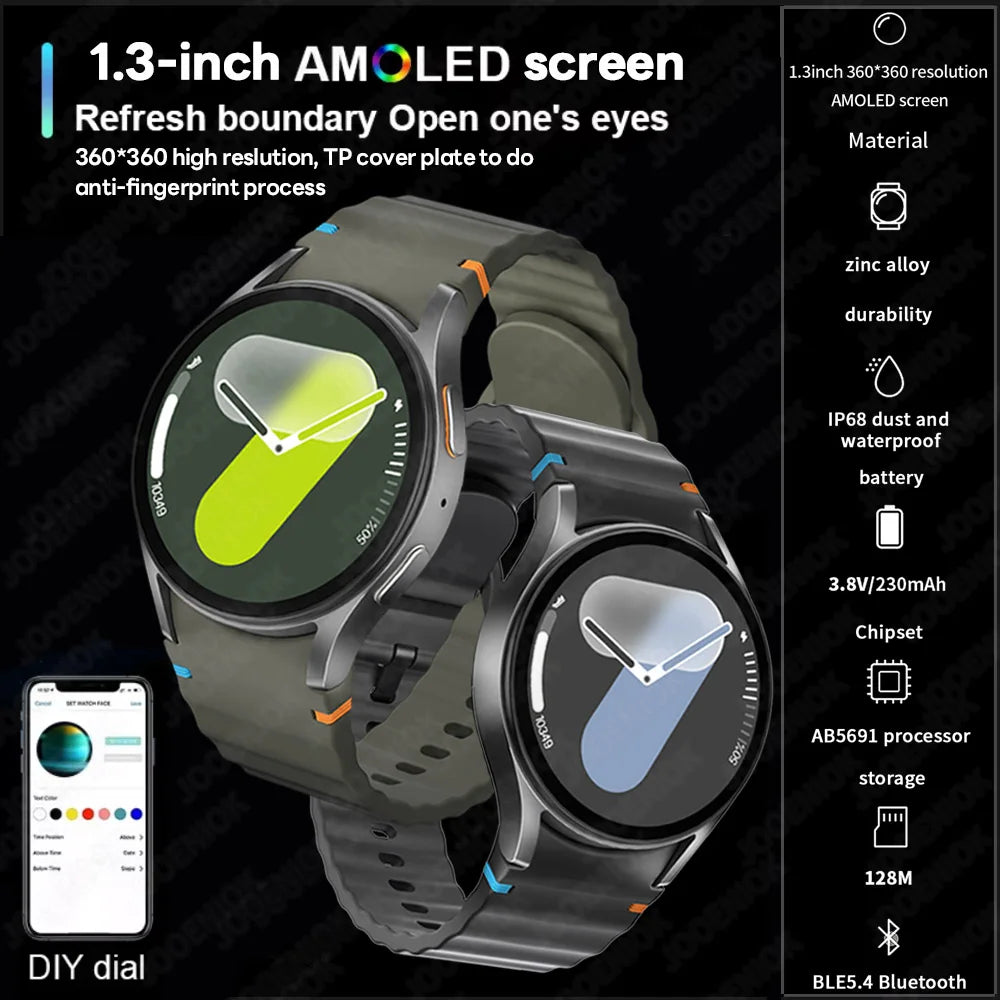 For Galaxy Watch 7 Smart Watch Men Women AMOLED HD Screen Compass Heart Rate Fitness Sport Waterproof Bluetooth Call Smartwatch