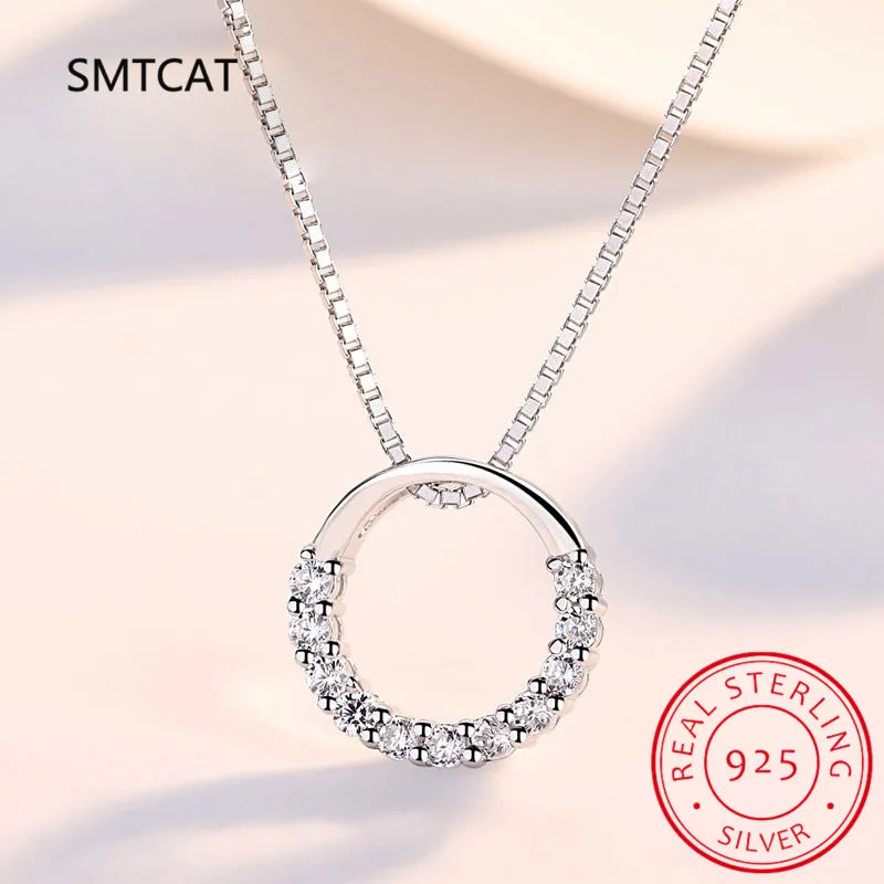 Moissanite Necklace Solid 925 Sterling Silver Diamond Circle Pendant Necklace
