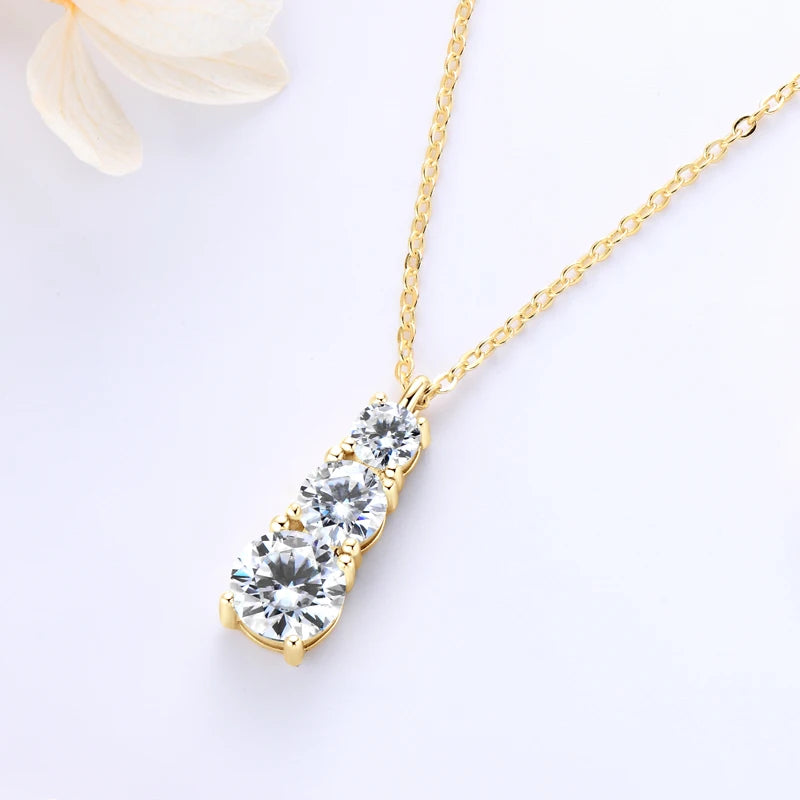 925 Silver Women's Necklace 1.80CTW.3 Stones D Color