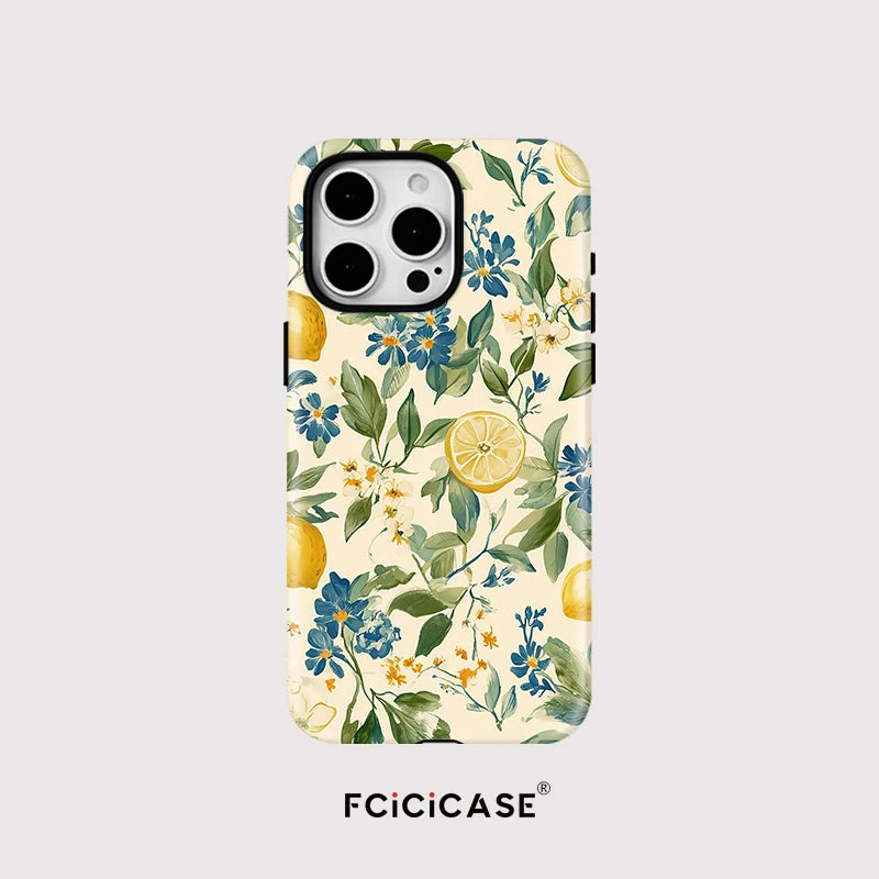 Flower Leaves Lemon iPhone Case Acrylic TPU Magnetic Shockproof