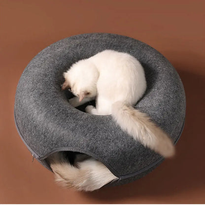 Cats Tunnel Bed Natural Felt Pet Cat Cave Nest Round House Donut Interactive Toy