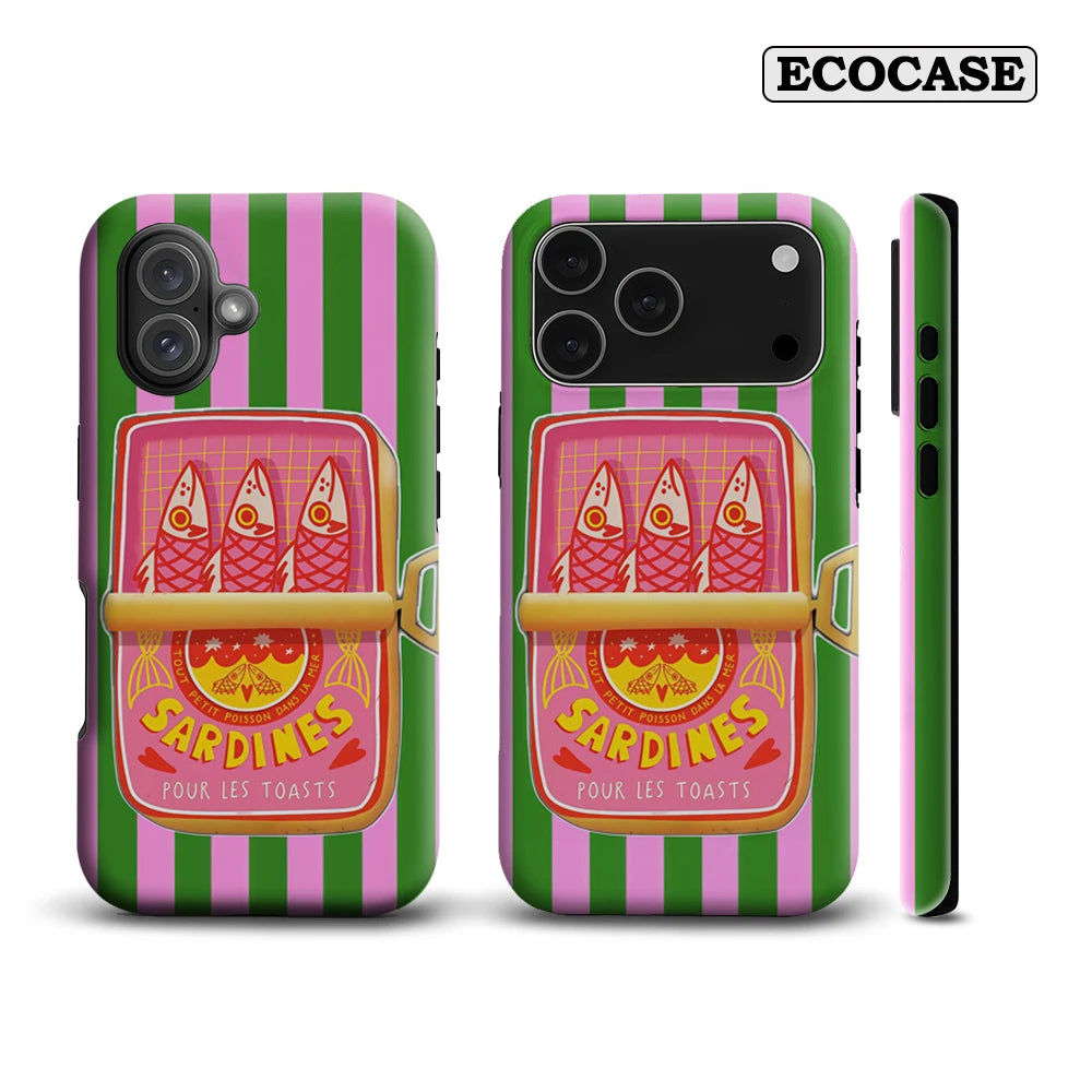 Sardines Green Pink Stripe iPhone Case Must-Have Double Layer Cover