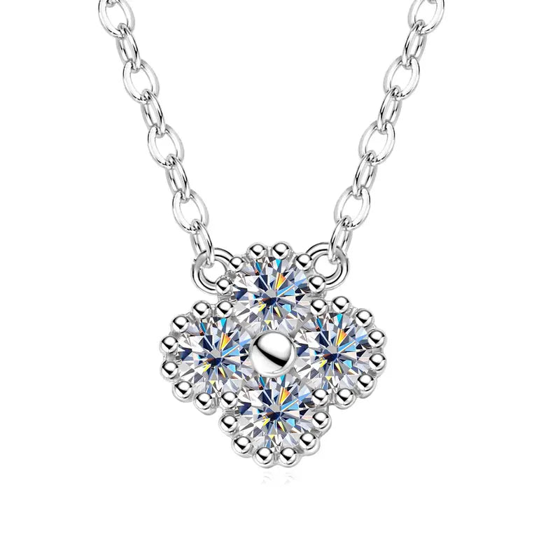 Anziw Clover Flower Pendant Necklace 3mm Moissanite