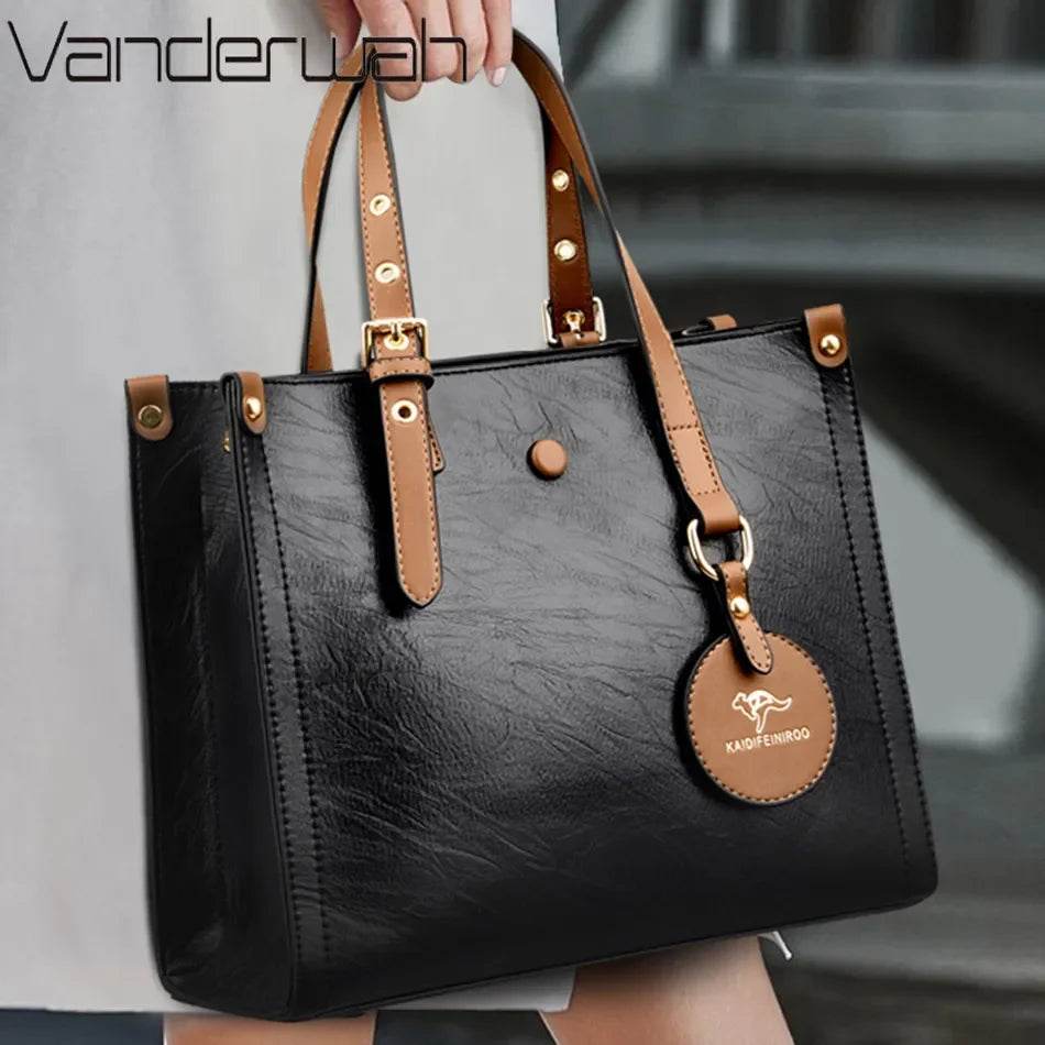 3 Layers Casual Tote Vintage Ladies Tote Hand Bag Leather Luxury Handbags Women Designer Bags for Women 2024 Sac A Main Femme - Imbasat