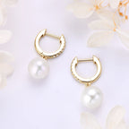 Anziw Genuine 925 Sterling Silver Moissanite Hoop Earrings 9-10mm Freshwater Pearl