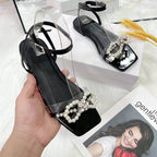 2023 Summer Women's Sandals with Bow Pearl Flat Heels Elegant Rhinestone Party Ladies Shoes Plus Size 42 Sandalias Mujer - Imbasat