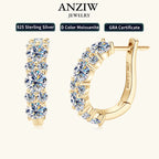 Anziw 2.76CTTW. Moissanite Earrings Luxury 925 Sterling Silver Hoop Stud Earrings