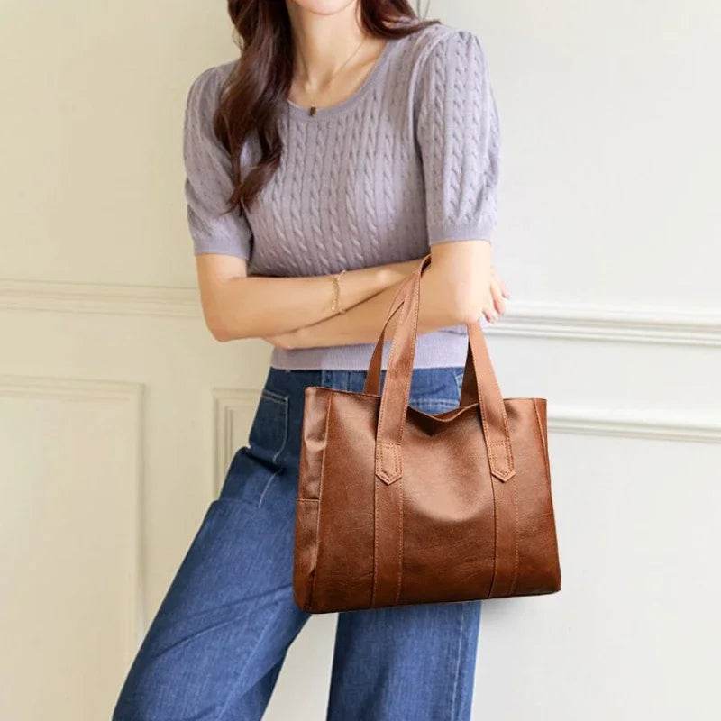 Light Luxury Minimalist Large Capacity Women's Bag 2024 Soft Leather Material Solid Color Women's Shoulder Bag Commuting Handbag