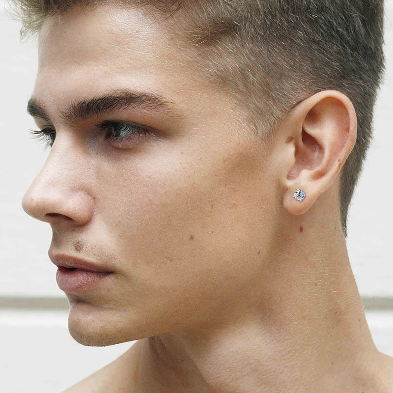 Solid 10K Gold Stud Earrings D Color Moissanite Piercing Earrings 2ct Certified