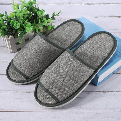 1 Pair Hotel Travel Slippers Cotton Linen Disposable Slippers Sanitary Home Guest Use Men Women Indoor Bedroom House Shoes