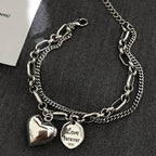 Elegant 925 Sterling Silver Love Letter Heart Double Layer Bracelet Female Unique Design Thai Silver Retro Light Luxury Jewelry - Imbasat