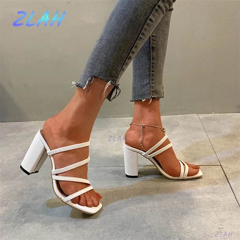Hot New Women Sandals Summer Luxury Brand Design Rivet High Heels Fashion Women's Thick Heel Sexy Open Toe Sandals Women Shoes - Imbasat