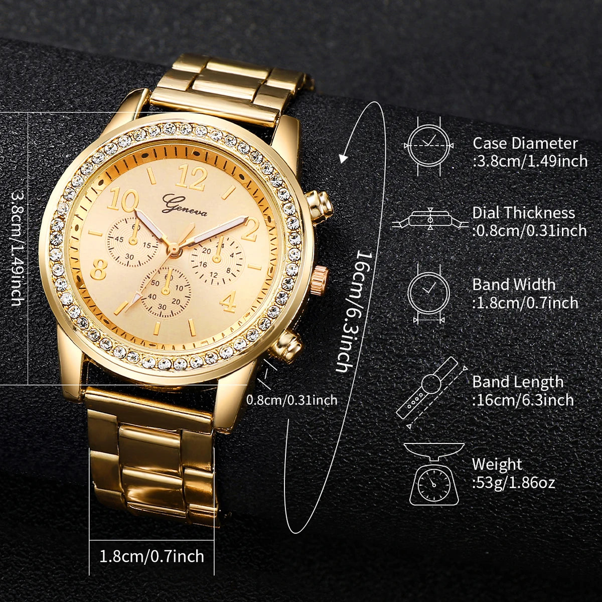 Gold Color Quartz Watch & Diamond Bracelet