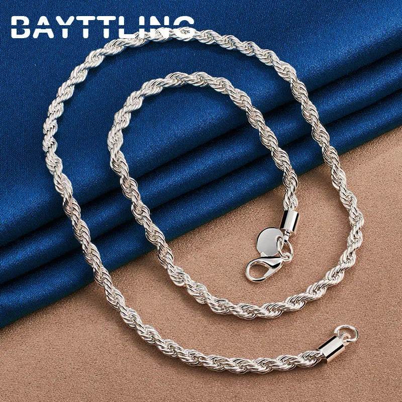 Charm 925 sterling silver Accessories Men 4MM 40-60cm 2PCS Rope Chain Necklace Bracelet Women Fashion Wedding Gift Jewelry - Imbasat