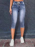 Peacock Blue Stretch Mid-Rise Capri Jeans