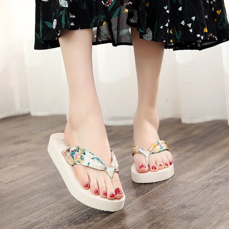 Women's Summer Fashion EVA Slipper Bohemian Satin Ribbon Female Flip Flop 2023 Bronzing Beach Simple Leisure Women Shoes - Imbasat