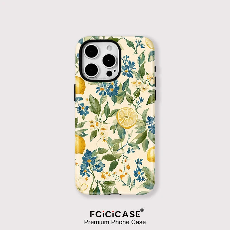 Flower Leaves Lemon iPhone Case Acrylic TPU Magnetic Shockproof