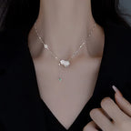 925 Silver Pearl Simple Elegant Thin Chain Pendant Necklace