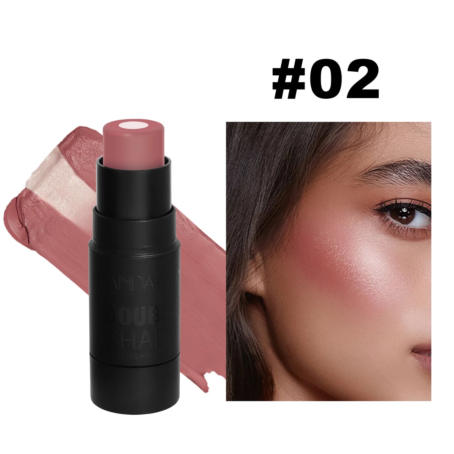 Handaiyan 2 In 1 Matte Glitter Face Blusher Smooth Cheek Velvety Blush Highlighter Stick Rouge Waterproof Contour Makeup