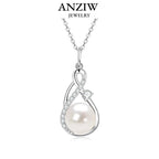 Anziw 10mm Black Pearl Moissanite Infinity Pendant Necklace Silver 925