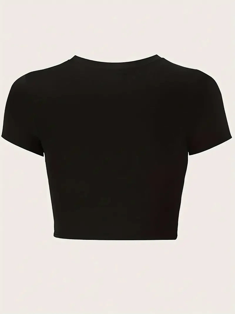 Cropped I Love My Husband Print Crew Neck T-shirt Y2K Short Sleeve Crop