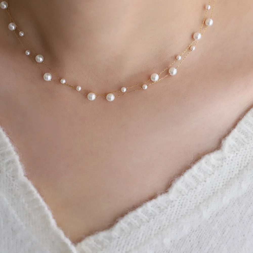 316l Stainless Steel Beautifully Temperament Pearl Chain Necklace