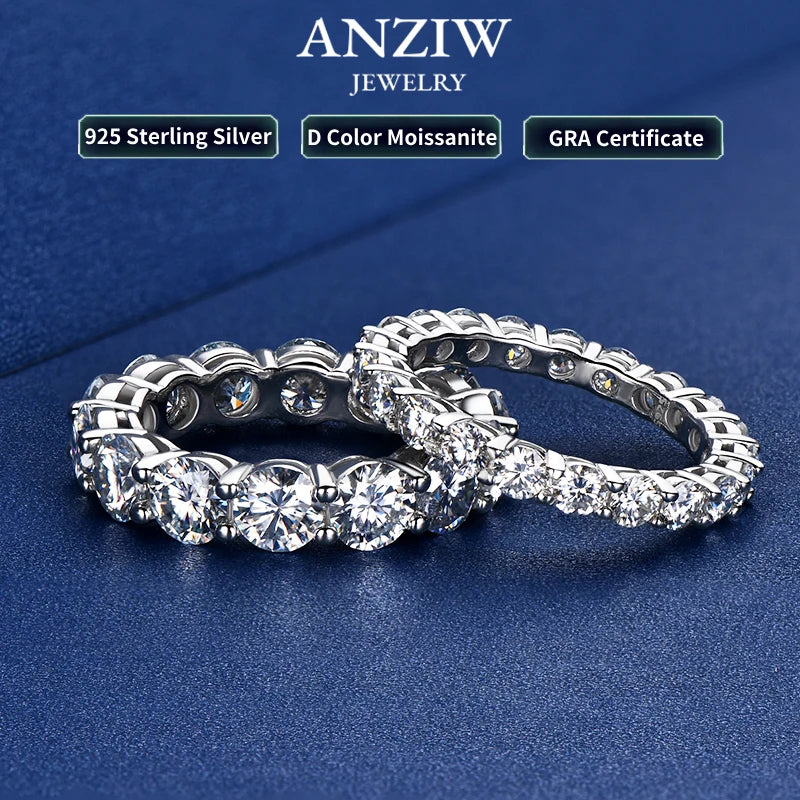 925 Sterling Silver 3mm 5mm Full Moissanite Eternity